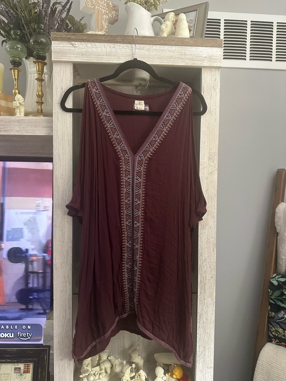 O'Neill Wine Embroidered V-Neck Swim Coverup